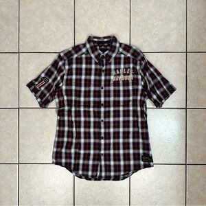 Men’s Large Harley Davidson Motorcycles Button Down Plaid Short Sleeve Shirt